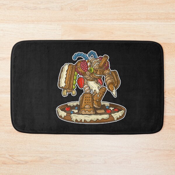 Item preview, Cartoon Character of Biscuit monster standing on a wooden plate with milk, cream and various fruits. designed and sold by tedykurniawan12.