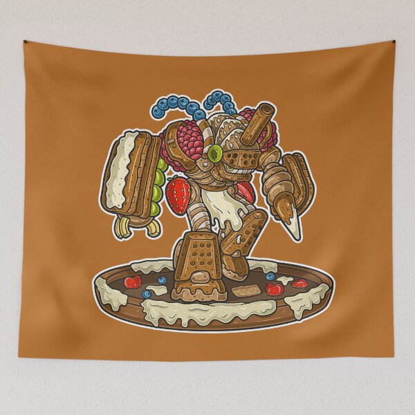 Item preview, Cartoon Character of Biscuit monster standing on a wooden plate with milk, cream and various fruits. designed and sold by tedykurniawan12.