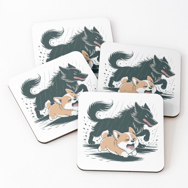Item preview, Corgi Running Scared From Wolf Dramatic Rainy Chase designed and sold by chattsuede.