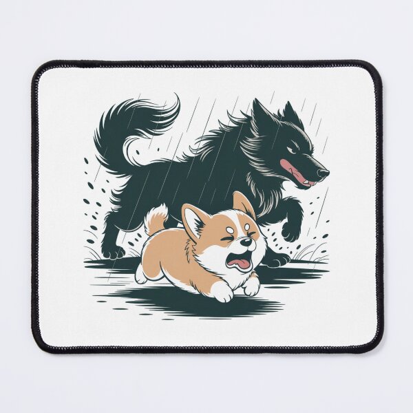 Item preview, Corgi Running Scared From Wolf Dramatic Rainy Chase designed and sold by chattsuede.
