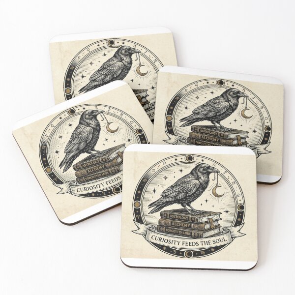 Artikelvorschau, Dark Academia Raven & Okkulte Bücher | Vintage-Holzschnitt-Emblem für Alchemie und Astrologie entworfen und verkauft von Estudio101.