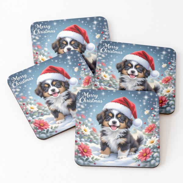 Item preview, Cute puppy dog in a Santa hat and pretty winter flowers. designed and sold by Magixa.