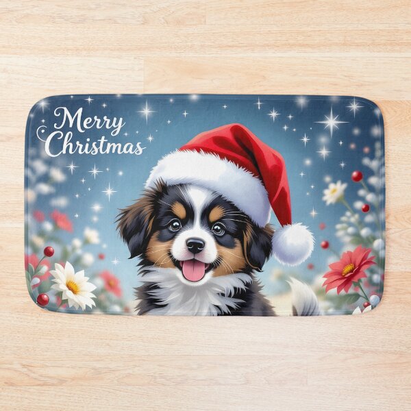 Item preview, Cute puppy dog in a Santa hat and pretty winter flowers. designed and sold by Magixa.