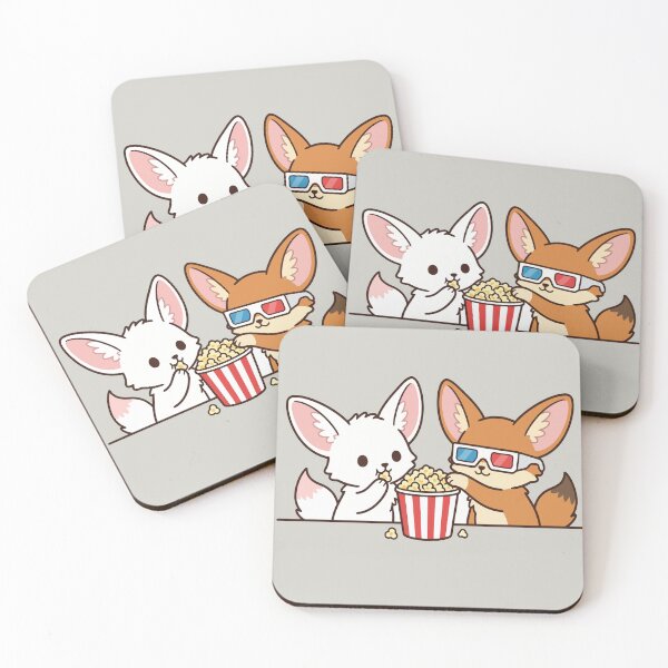 Item preview, Kawaii Fennec Fox Couple: Movie Date Night & Popcorn to Share designed and sold by Tiny-roar-studio.
