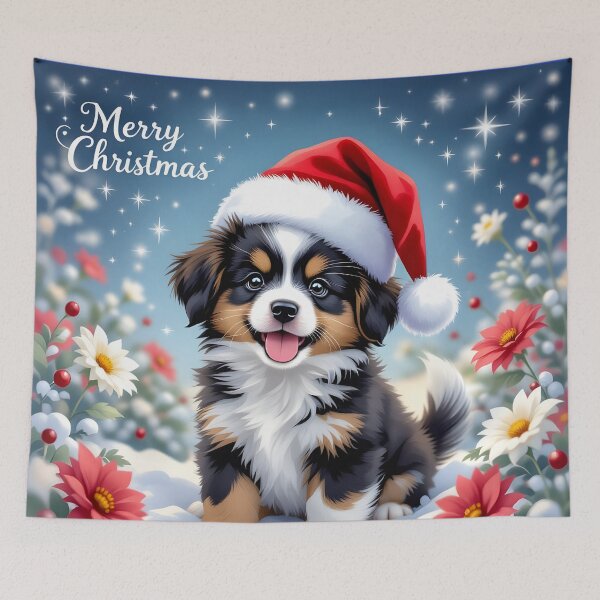 Item preview, Cute puppy dog in a Santa hat and pretty winter flowers. designed and sold by Magixa.