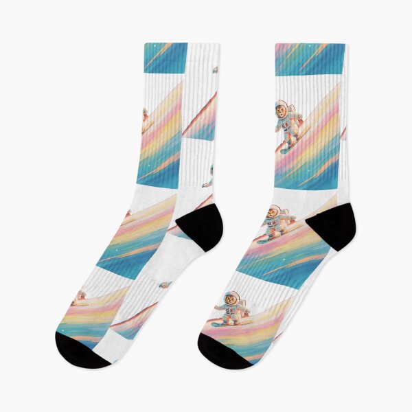 Item preview, Cat in space snowboarding on colorful waves while wearing a spacesuit under a starry sky designed and sold by SpaceartLilu.