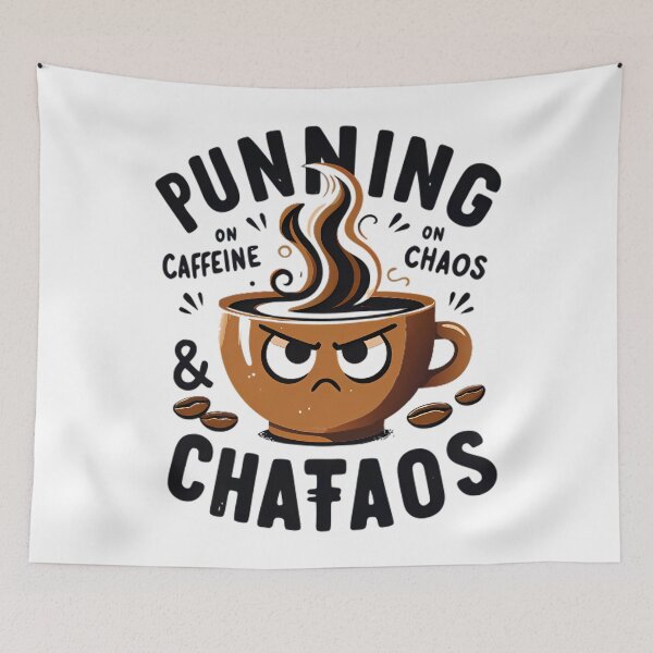 Item preview, Camiseta para amantes del café que dice "Corriendo con cafeína y caos" designed and sold by DrawDrip.