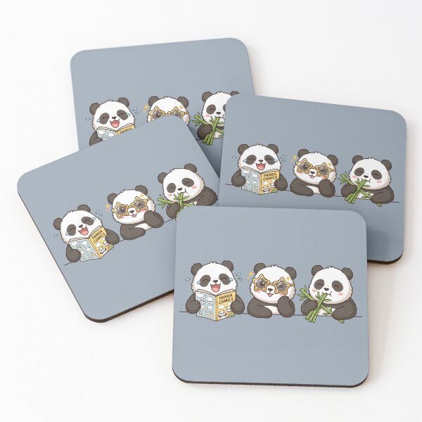 Item preview, Kawaii Panda Trio: Reading Comics, Star Glasses & Bamboo Snack designed and sold by Tiny-roar-studio.