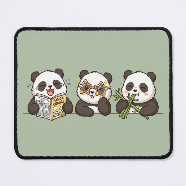 Item preview, Kawaii Panda Trio: Reading Comics, Star Glasses & Bamboo Snack designed and sold by Tiny-roar-studio.