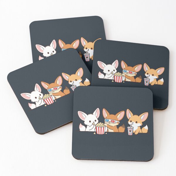 Item preview, Kawaii Fennec Fox Trio: Movie Night with Popcorn & 3D Glasses designed and sold by Tiny-roar-studio.