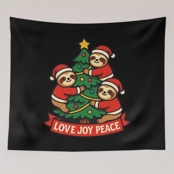 Item preview, Love Joy Peace Sloths Santa Christmas Tree designed and sold by plushism.