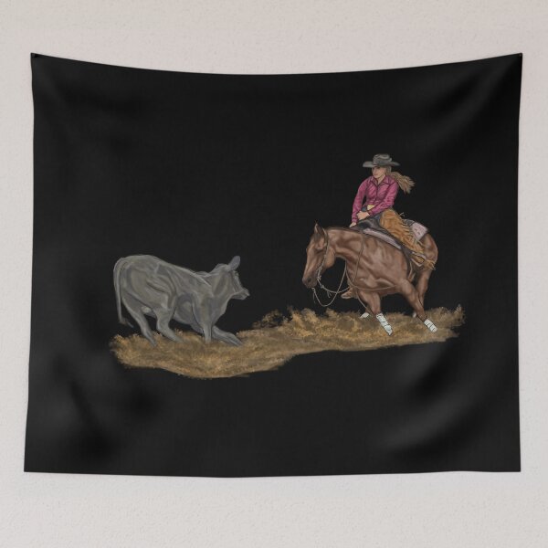 Item preview, Cutting Horse and Cow – Western Rodeo Illustration designed and sold by MillvilleRidge.