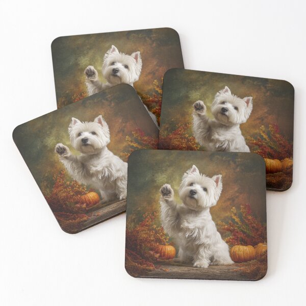 Item preview, Autumn Greeting Westie - Dog Waving Paw with Pumpkins designed and sold by skibreck.