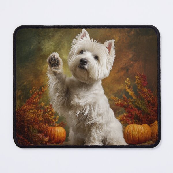 Item preview, Autumn Greeting Westie - Dog Waving Paw with Pumpkins designed and sold by skibreck.