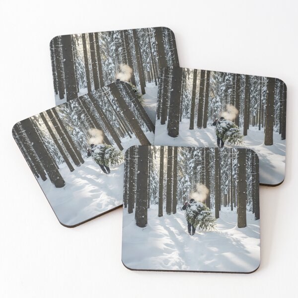 Item preview, Person Carrying a Fresh Cut Pine Tree Through a Snowy Forest designed and sold by homydesign.
