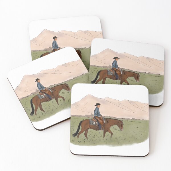 Item preview, “Western Rider on Horse in Front of Mountains – Country Lifestyle Illustration” designed and sold by MillvilleRidge.