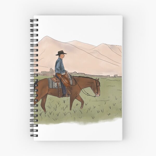 Item preview, “Western Rider on Horse in Front of Mountains – Country Lifestyle Illustration” designed and sold by MillvilleRidge.