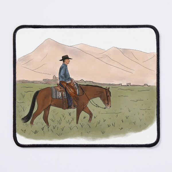 Item preview, “Western Rider on Horse in Front of Mountains – Country Lifestyle Illustration” designed and sold by MillvilleRidge.
