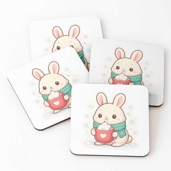 Item preview, Kawaii Winter Bunny With Hot Cocoa Cute Cozy Christmas designed and sold by MossyMallowStudios.