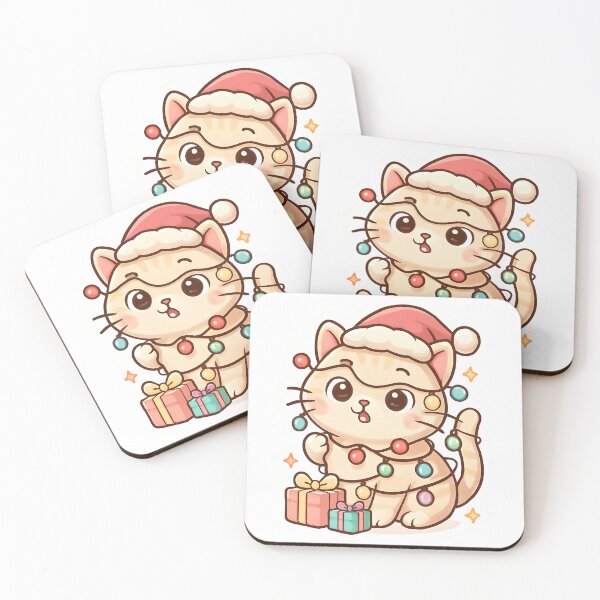 Item preview, Kawaii Christmas Cat Tangled in Lights Cute Holiday Design designed and sold by MossyMallowStudios.