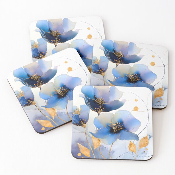 Item preview, Watercolor Wash Dreamy Blue Flowers With Golden Accents designed and sold by DEC02.