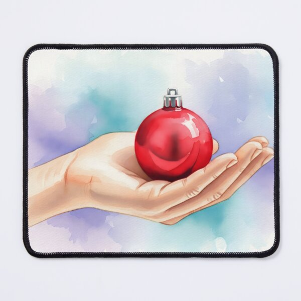 Item preview, Hand Gently Holding a Shiny Red Christmas Bauble in Watercolor Style designed and sold by homydesign.