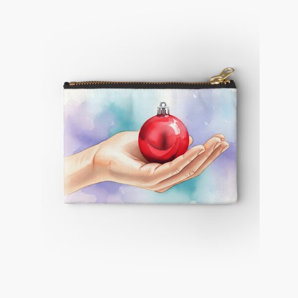 Item preview, Hand Gently Holding a Shiny Red Christmas Bauble in Watercolor Style designed and sold by homydesign.