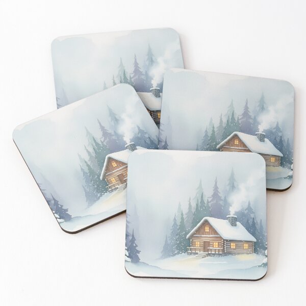 Item preview, Cozy log cabin nestled in a snowy forest with smoke rising from the chimney designed and sold by homydesign.