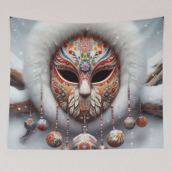 Item preview, The Only Spirit Who Gets Cold in the Underworld - Fur-Lined Folk Christmas Mask designed and sold by Karaboshka.
