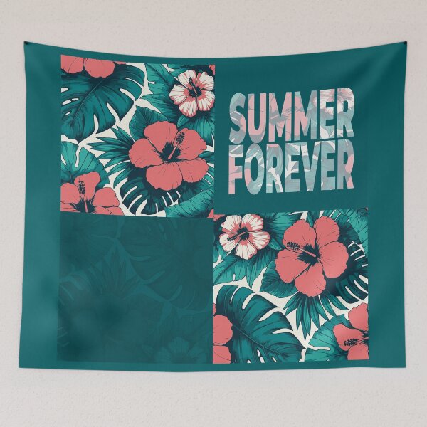 Item preview, Summer Forever – Tropical Red & Deep Blue-Green Flowers Collage designed and sold by InFrameVision.