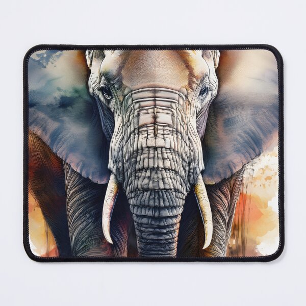 Item preview, A detailed digital painting captures the textured face of an African elephant with large ears and prominent tusks designed and sold by homydesign.
