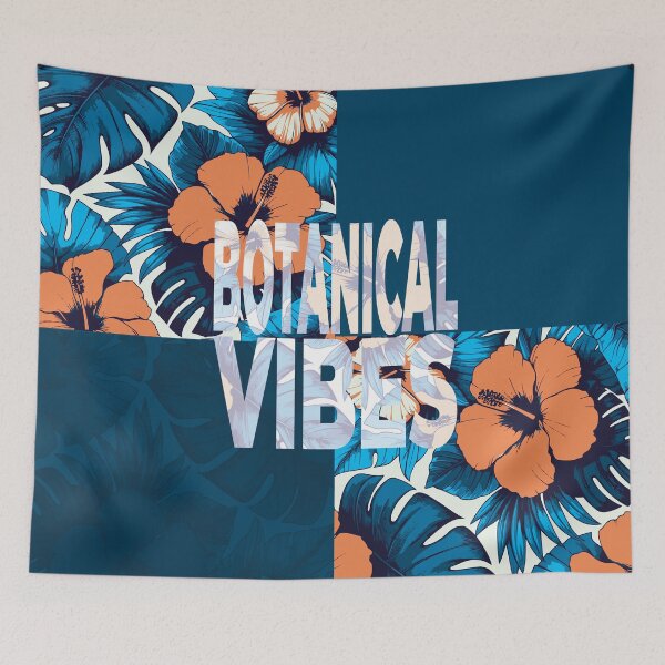 Item preview, Botanical Vibes – Tropical Deep Blue & Orange Flowers Collage designed and sold by InFrameVision.