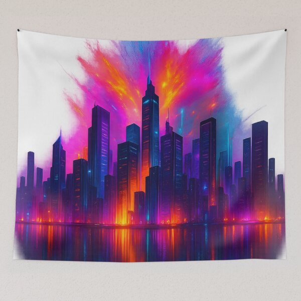 Item preview, Dopamine Burst Skyline – Neon City Explosion designed and sold by MrBunny_ART.