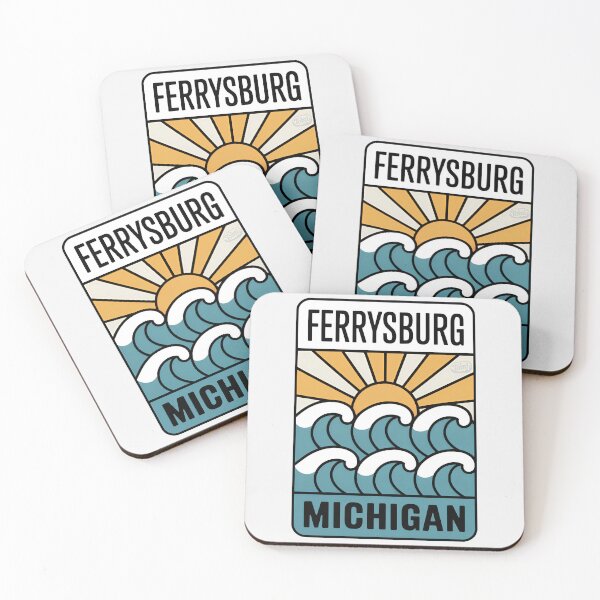 Item preview, Ferrysburg Michigan - Retro Sunset Sign designed and sold by TheOldMittenIllustrated.