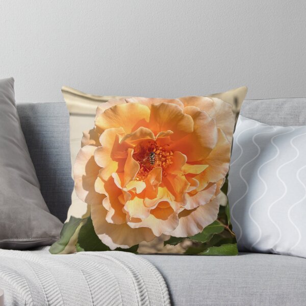 Item preview, Golden Peach Rose with Hoverfly – Macro Flower Photography designed and sold by Be Captured by Brittany Emma.