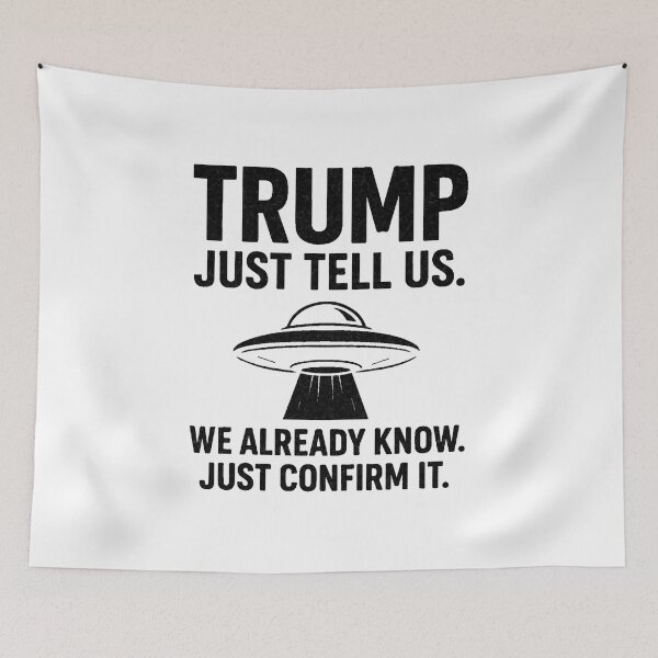Item preview, UFO Disclosure Shirt | “TRUMP, JUST TELL US” Retro Sci-Fi Design | Funny Alien Conspiracy | Vintage UFO Poster Art | Extraterrestrial designed and sold by IBD-HOUS.