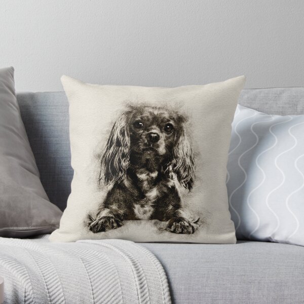 Cavalier King Charles Spaniel Puppy Sketch Throw Pillow