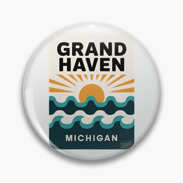 Item preview, Grand Haven Michigan - Retro Sunset Sign designed and sold by TheOldMittenIllustrated.