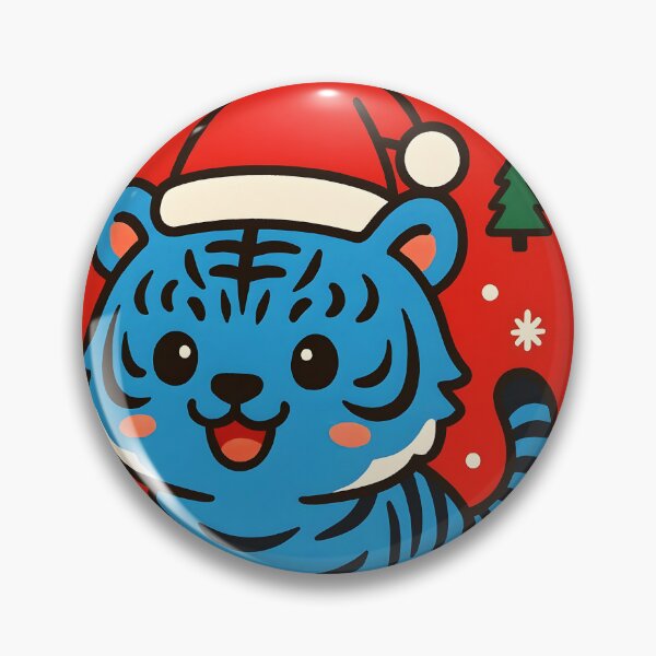 Item preview, Cute Korean Blue Tiger in Santa Hat – Kawaii Christmas Illustration designed and sold by EmeraldeaDesign.
