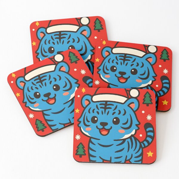Item preview, Cute Korean Blue Tiger in Santa Hat – Kawaii Christmas Illustration designed and sold by EmeraldeaDesign.