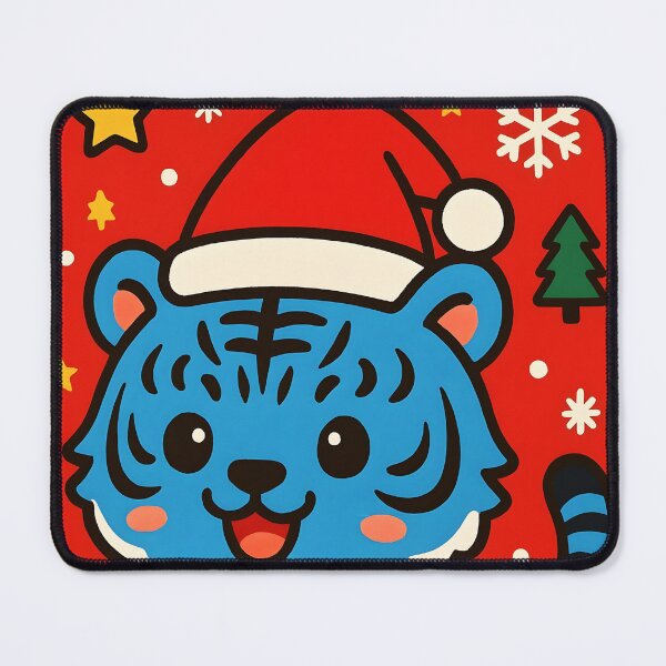 Item preview, Cute Korean Blue Tiger in Santa Hat – Kawaii Christmas Illustration designed and sold by EmeraldeaDesign.