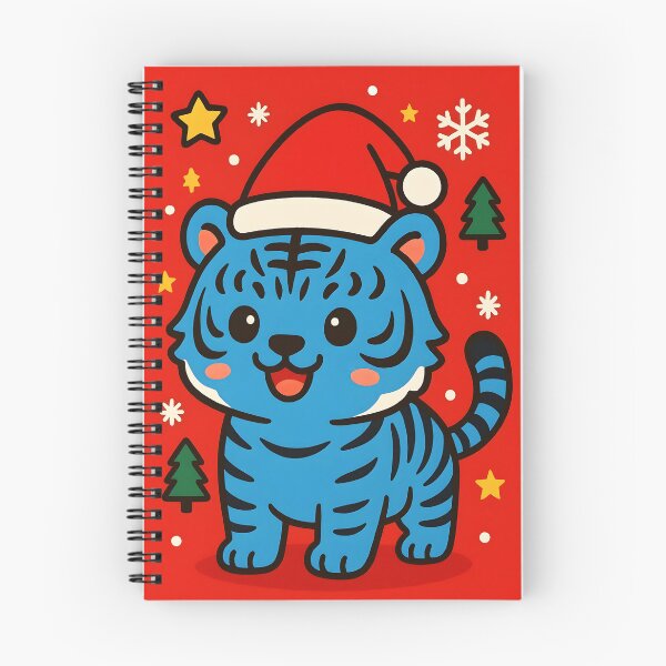 Item preview, Cute Korean Blue Tiger in Santa Hat – Kawaii Christmas Illustration designed and sold by EmeraldeaDesign.