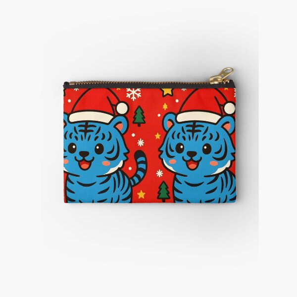 Item preview, Cute Korean Blue Tiger in Santa Hat – Kawaii Christmas Illustration designed and sold by EmeraldeaDesign.