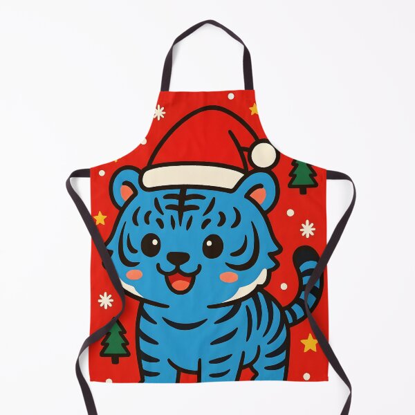 Item preview, Cute Korean Blue Tiger in Santa Hat – Kawaii Christmas Illustration designed and sold by EmeraldeaDesign.