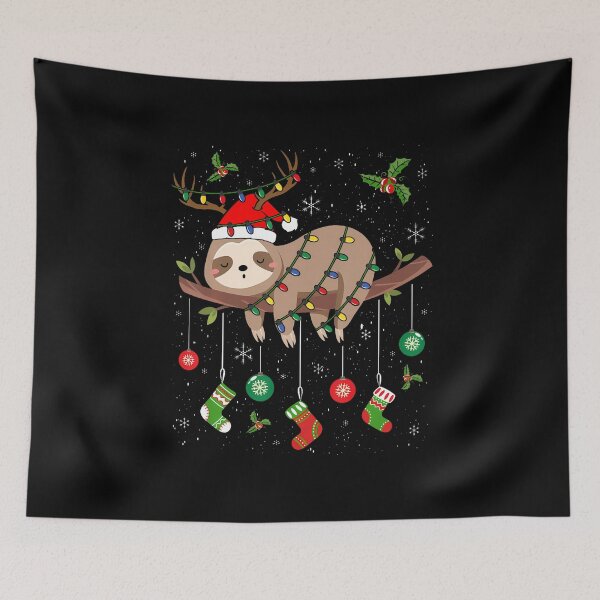 Item preview, Sloths Xmas Lighting Reindeer Santa Hat Sloth Christmas designed and sold by DanielleTonia.