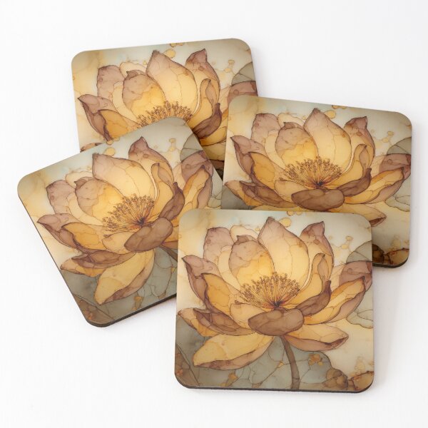 Item preview, Golden Lotus Bloom – Warm Amber Floral Art in Alcohol Ink designed and sold by dawnleblanc55.