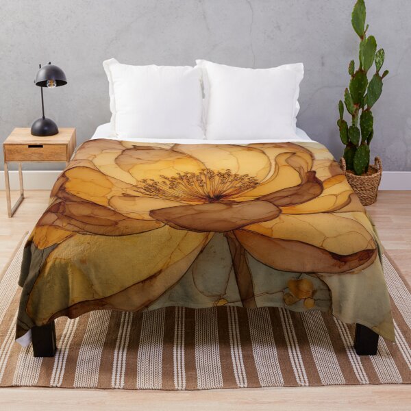 Item preview, Golden Lotus Bloom – Warm Amber Floral Art in Alcohol Ink designed and sold by dawnleblanc55.