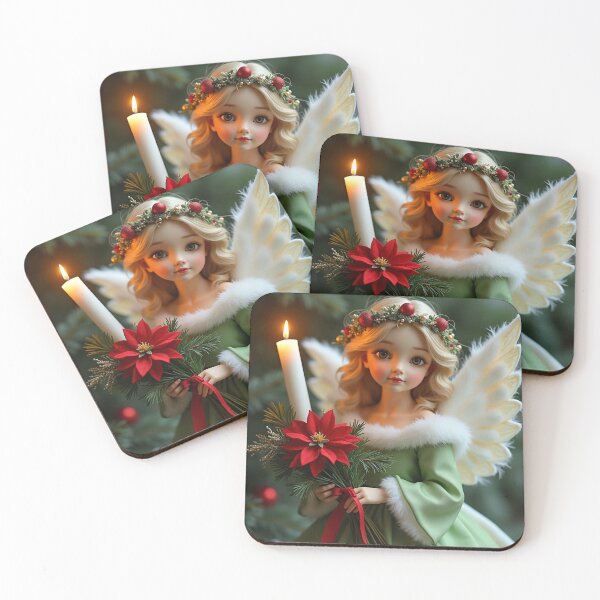 Item preview, Christmas Angel of Joy – Candle & Poinsettias designed and sold by Buttonquill.