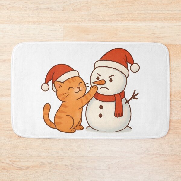 Item preview, Adorable Orange Kitten Playing With a Snowman | Cute Winter Illustration designed and sold by BlackDot Studio.