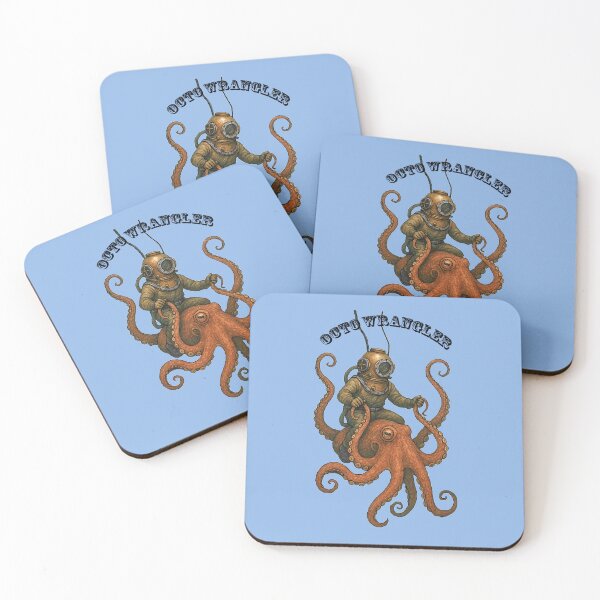 Item preview, Vintage Diver with Diving Helmet Riding and Steering a Giant Octopus designed and sold by urmaddad.